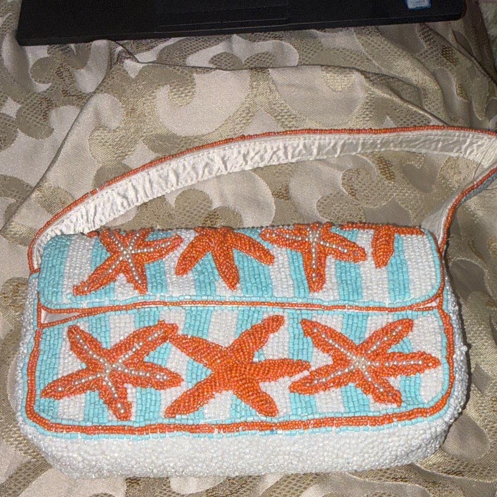 Starfish Beaded Handbag - Orange and White